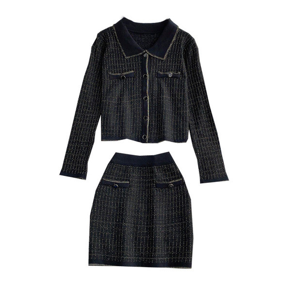 Stílusos, kétrészes női szett fekete színben, magas derékkal