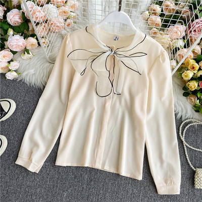 Női alkalmi ing hosszú ujjal és gallérral szalaggal