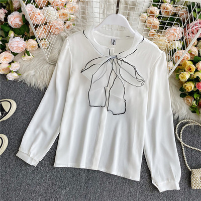 Női alkalmi ing hosszú ujjal és gallérral szalaggal