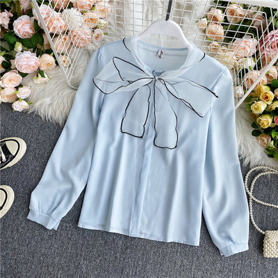 Női alkalmi ing hosszú ujjal és gallérral szalaggal