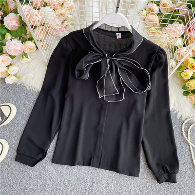 Női alkalmi ing hosszú ujjal és gallérral szalaggal