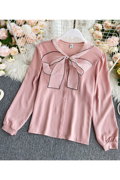 Női alkalmi ing hosszú ujjal és gallérral szalaggal