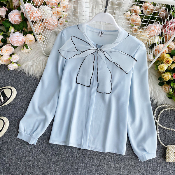 Női alkalmi ing hosszú ujjal és gallérral szalaggal