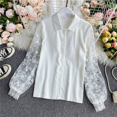 Modern női ing klasszikus gallérral és széles ujjakkal