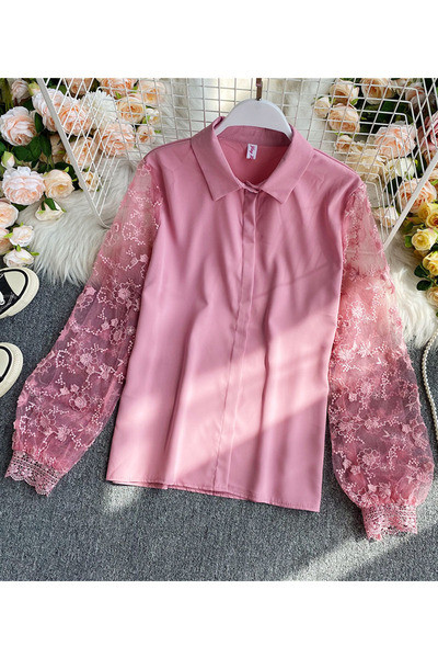 Modern női ing klasszikus gallérral és széles ujjakkal