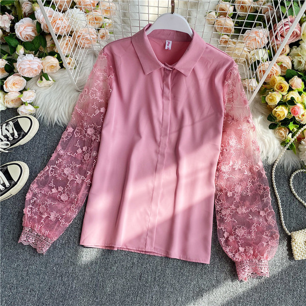 Modern női ing klasszikus gallérral és széles ujjakkal