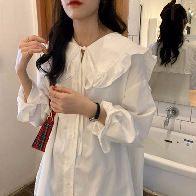 Μοντέρνο γυναικείο πουκάμισο φαρδύ μοντέλο με μακριά μανίκια και κουμπιά