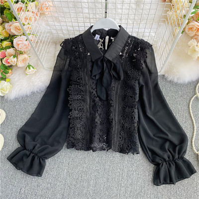 Alkalmi női ing csipkével és szalaggal, két színben