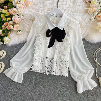 Alkalmi női ing csipkével és szalaggal, két színben