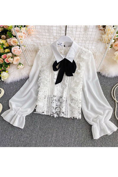 Alkalmi női ing csipkével és szalaggal, két színben