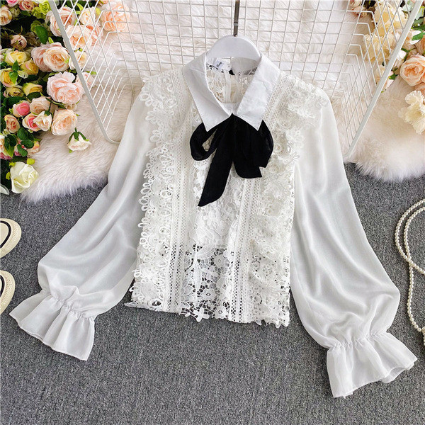 Alkalmi női ing csipkével és szalaggal, két színben