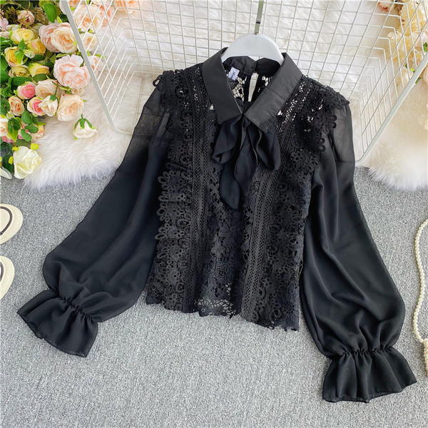 Alkalmi női ing csipkével és szalaggal, két színben