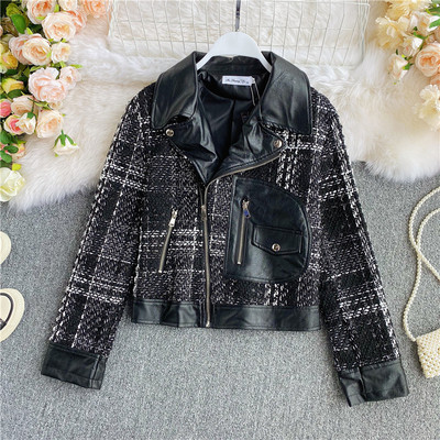 Női alkalmi kabát cipzárral, fekete-fehér színben