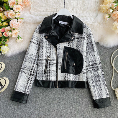 Női alkalmi kabát cipzárral, fekete-fehér színben