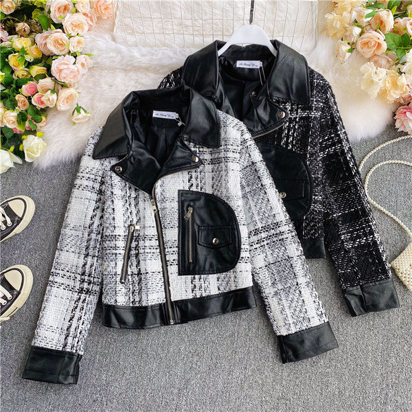 Női alkalmi kabát cipzárral, fekete-fehér színben