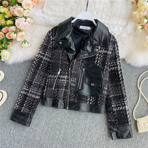 Női alkalmi kabát cipzárral, fekete-fehér színben