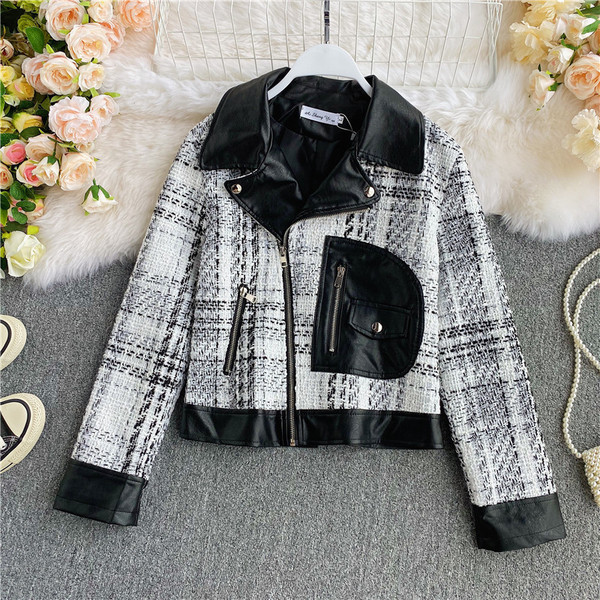 Női alkalmi kabát cipzárral, fekete-fehér színben