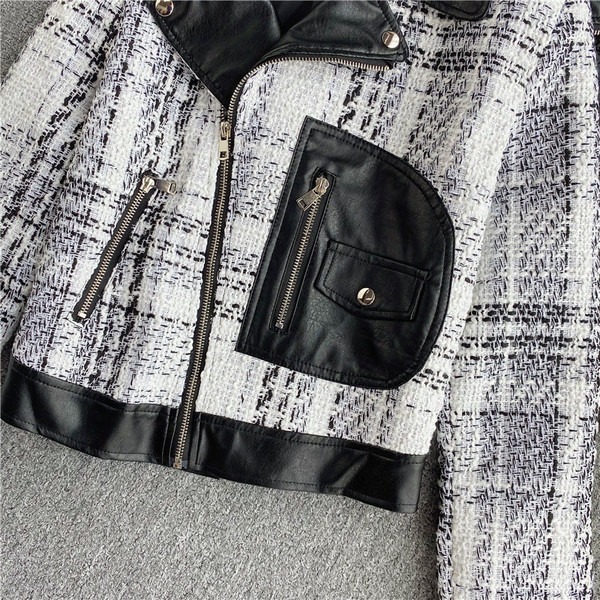 Női alkalmi kabát cipzárral, fekete-fehér színben