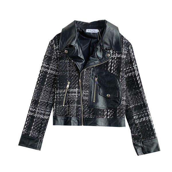 Női alkalmi kabát cipzárral, fekete-fehér színben