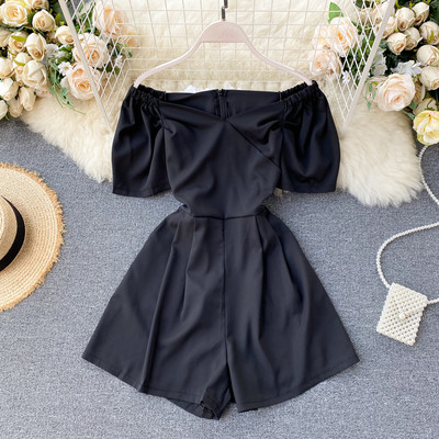 Modern női overall spitz nyakkivágással és cipzárral