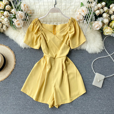 Modern női overall spitz nyakkivágással és cipzárral