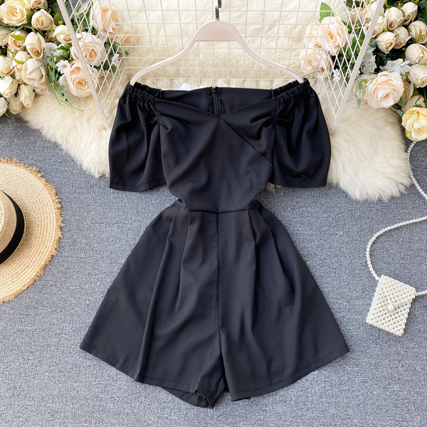 Modern női overall spitz nyakkivágással és cipzárral