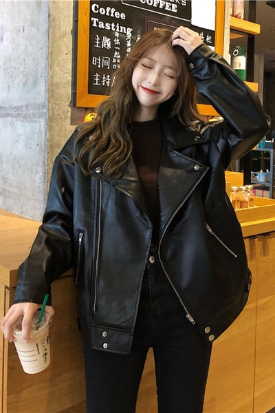 Must tõmblukuga naiste jope ökonahast