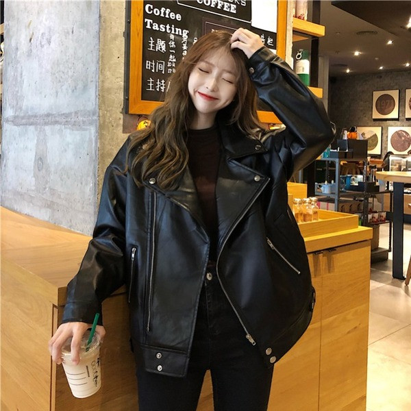 Must tõmblukuga naiste jope ökonahast