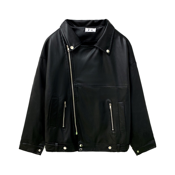 Must tõmblukuga naiste jope ökonahast