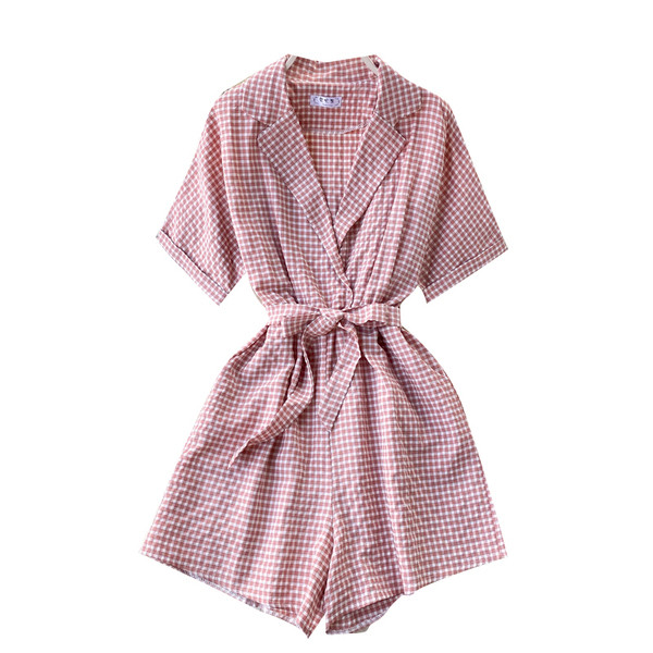 Ruuduline naiste kombinesoon spitsikaela ja vööga