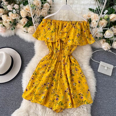 Langetatud varrukatega ja lillelise trükiga naiste kombinesoon