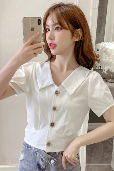 Cămașă modernă de șifon de damă cu mâneci scurte