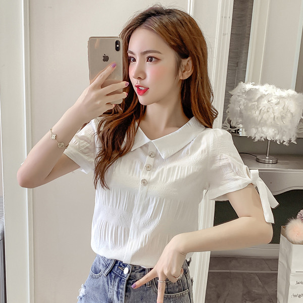 Cămașă modernă de șifon de damă cu mâneci scurte