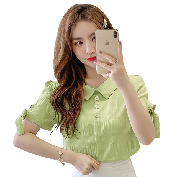 Cămașă modernă de șifon de damă cu mâneci scurte