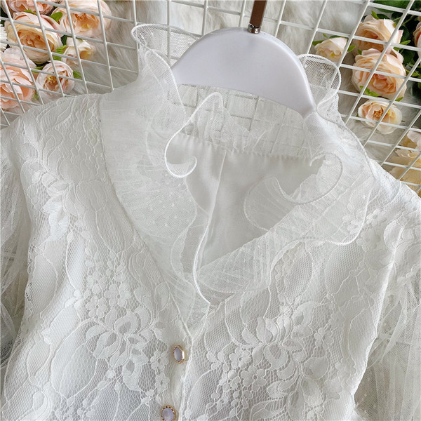 Kaasaegne naiste särk klassikalise krae ja pitsiga