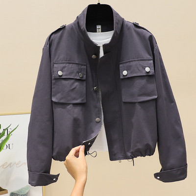 Új modellű női őszi kabát cipzárral és zsebekkel