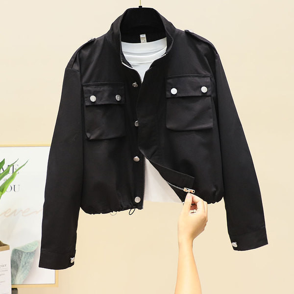 Új modellű női őszi kabát cipzárral és zsebekkel