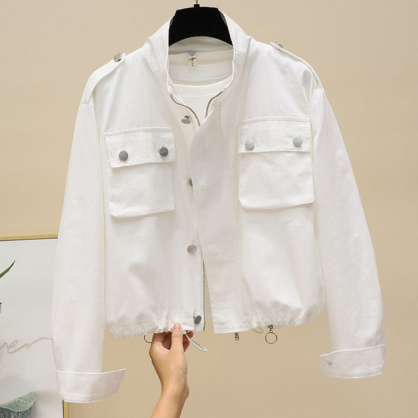 Új modellű női őszi kabát cipzárral és zsebekkel