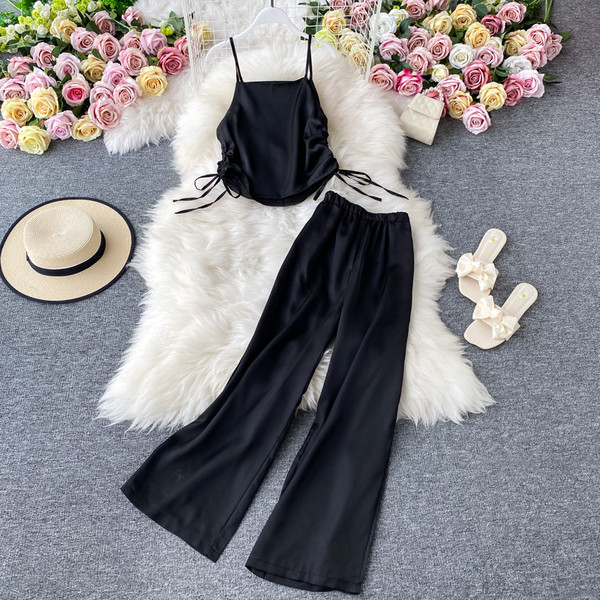 Moodne naiste pikkade pükste ja lipsudega pükste komplekt