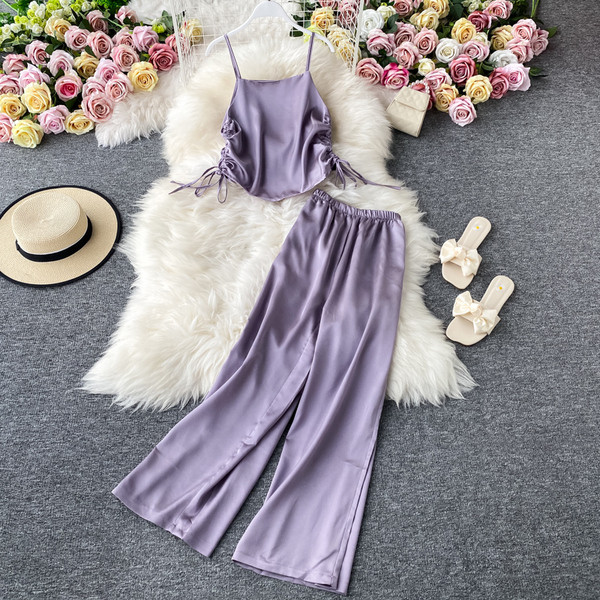 Moodne naiste pikkade pükste ja lipsudega pükste komplekt