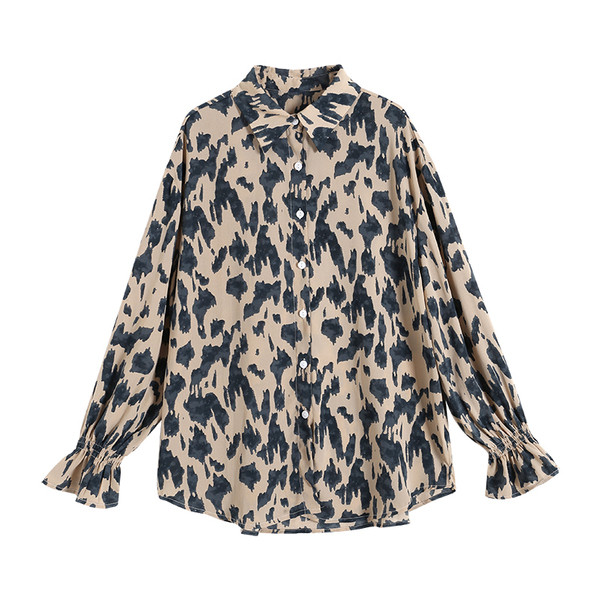 Modern női ing hosszú ujjal, leopárd mintával