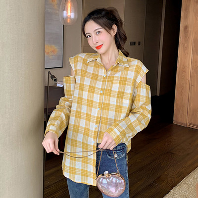 Γυναικείο πουκάμισο ρετρό στυλ με γυμνούς ώμους και κλασικό γιακά