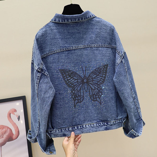 Γυναικείο casual τζιν μπουφάν με πέτρες σε δύο χρώματα