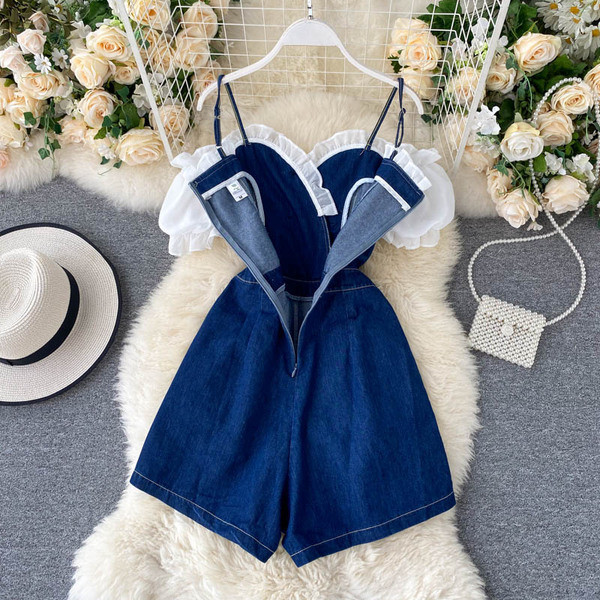 Μοντέρνα γυναικεία ολόσωμη φόρμα τζιν με μανίκια και κουμπιά