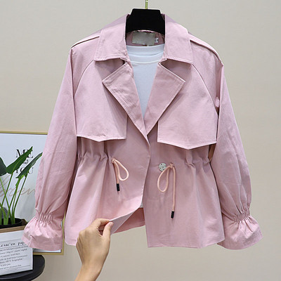 Γυναικείο casual φθινόπωρο μπουφάν με κορδόνια στη μέση