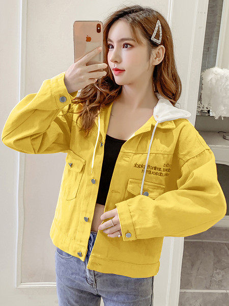 Női alkalmi kabát kapucnival és hímzéssel