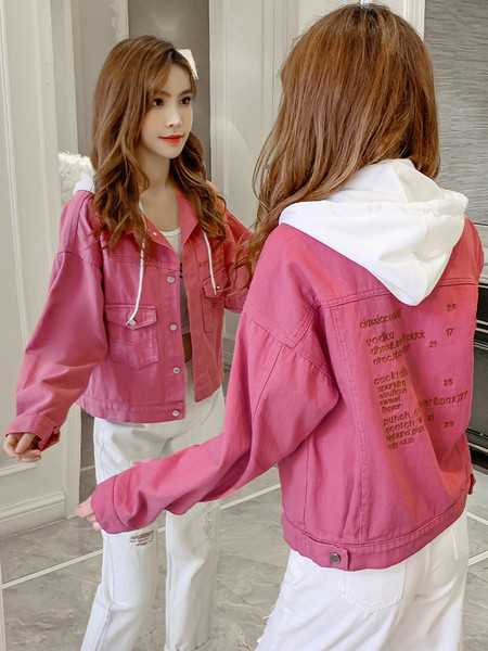 Női alkalmi kabát kapucnival és hímzéssel