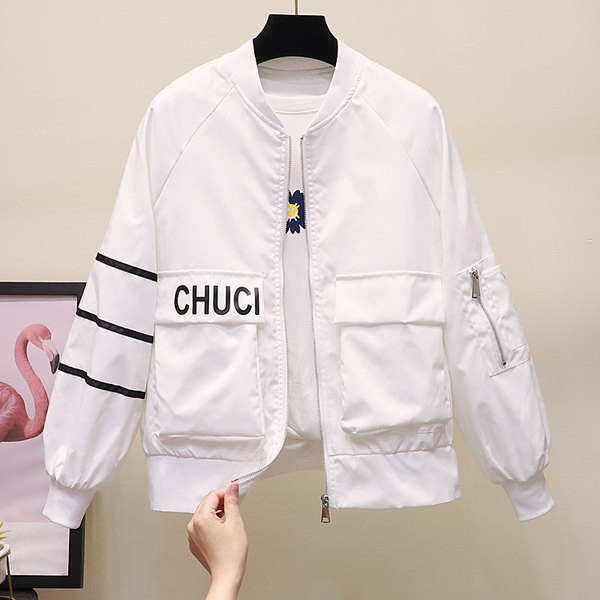 Geacă casual de primăvară de damă cu fermoar și inscripție în trei culori