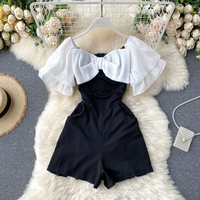 Női overall csónakos nyakkivágással és szalaggal