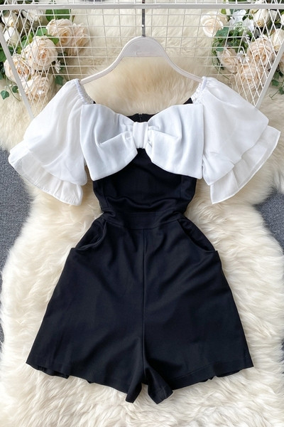 Női overall csónakos nyakkivágással és szalaggal